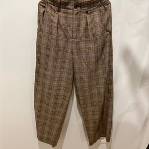 Madewell Plaid High-Rise Trousers in Brown and Tan